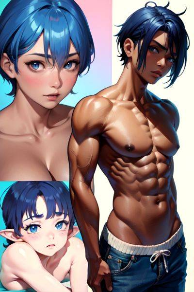 Anime Muscular Small Tits 30s Age Ahegao Face Blue Hair Pixie Hair Style Dark Skin Film Photo Strip Club Side View On Back Partially Nude 3696715721805674692 - AI Hentai - aihentai.co on pornintellect.com