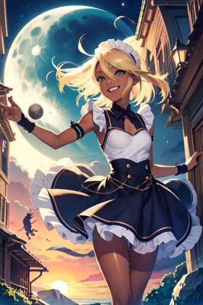 Anime Skinny Small Tits 20s Age Laughing Face Blonde Pixie Hair Style Dark Skin Illustration Moon Side View On Back Maid 3696785298128839188 - AI Hentai - aihentai.co on pornintellect.com