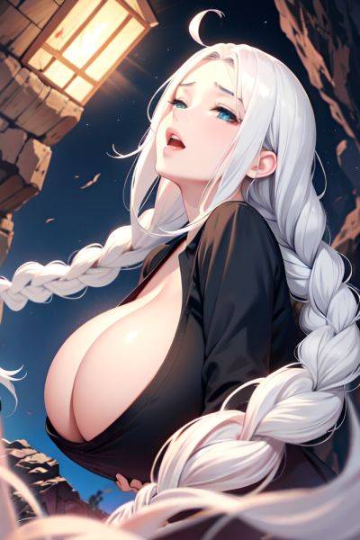 Anime Busty Huge Boobs 30s Age Orgasm Face White Hair Braided Hair Style Light Skin Black And White Cave Front View Plank Pajamas 3692034637017187040 - AI Hentai - aihentai.co on pornintellect.com
