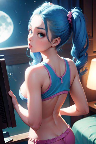 Anime Busty Small Tits 80s Age Shocked Face Blue Hair Pigtails Hair Style Light Skin 3d Moon Back View Gaming Pajamas 3696978570617023559 - AI Hentai - aihentai.co on pornintellect.com