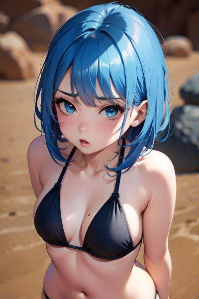 Anime Busty Small Tits 50s Age Shocked Face Blue Hair Bangs Hair Style Dark Skin Charcoal Desert Close Up View On Back Bikini 3692057827074651241 - AI Hentai - aihentai.co on pornintellect.com