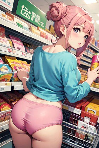 Anime Chubby Small Tits 70s Age Pouting Lips Face Pink Hair Hair Bun Hair Style Dark Skin Illustration Grocery Back View Jumping Bra 3697249155552290186 - AI Hentai - aihentai.co on pornintellect.com