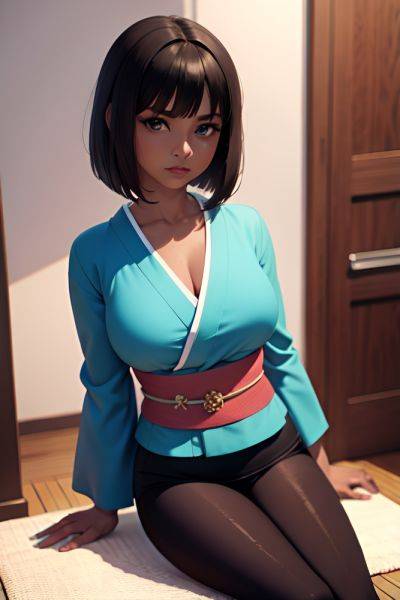 Anime Busty Small Tits 60s Age Serious Face Brunette Bobcut Hair Style Dark Skin 3d Office Close Up View Yoga Kimono 3697384448201471514 - AI Hentai - aihentai.co on pornintellect.com