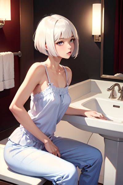 Anime Skinny Small Tits 40s Age Seductive Face White Hair Bobcut Hair Style Dark Skin Watercolor Bathroom Side View Straddling Pajamas 3697535201460500016 - AI Hentai - aihentai.co on pornintellect.com