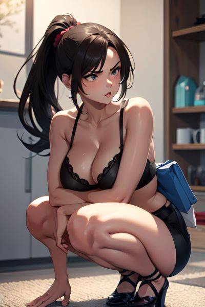 Anime Skinny Huge Boobs 30s Age Angry Face Brunette Ponytail Hair Style Dark Skin Charcoal Cafe Front View Squatting Lingerie 3697562259754644469 - AI Hentai - aihentai.co on pornintellect.com