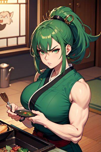 Anime Muscular Huge Boobs 50s Age Angry Face Green Hair Ponytail Hair Style Dark Skin Vintage Casino Front View Cooking Geisha 3697701416696044583 - AI Hentai - aihentai.co on pornintellect.com