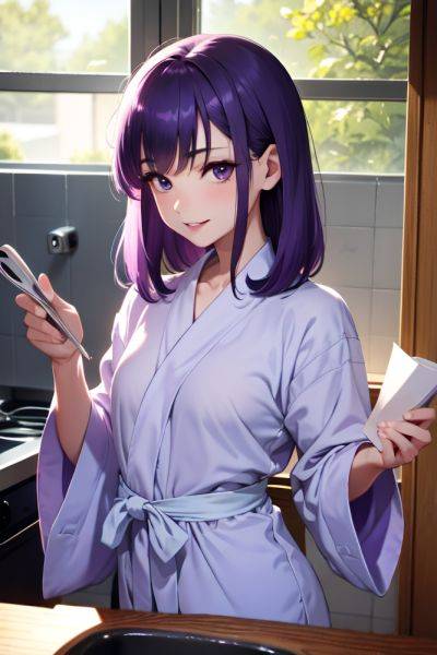 Anime Skinny Small Tits 50s Age Happy Face Purple Hair Bangs Hair Style Light Skin Illustration Prison Close Up View Cooking Bathrobe 3697724609519586404 - AI Hentai - aihentai.co on pornintellect.com