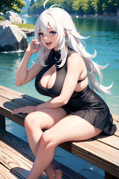 Anime Busty Huge Boobs 30s Age Laughing Face White Hair Messy Hair Style Dark Skin Black And White Lake Side View Plank Mini Skirt 3697979730586458691 - AI Hentai - aihentai.co on pornintellect.com