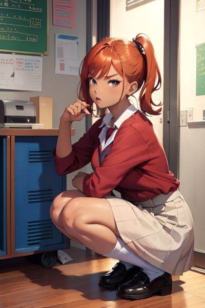 Anime Busty Small Tits 60s Age Angry Face Ginger Pixie Hair Style Dark Skin Illustration Locker Room Front View Squatting Schoolgirl 3698211658822071290 - AI Hentai - aihentai.co on pornintellect.com