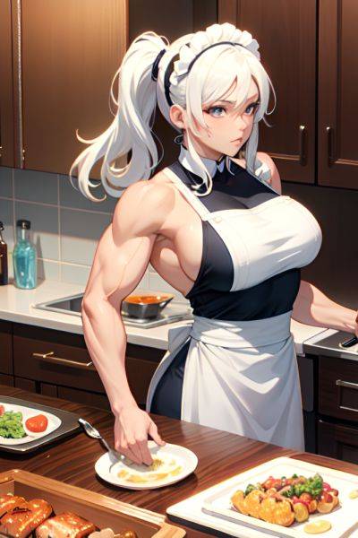 Anime Muscular Huge Boobs 70s Age Seductive Face White Hair Pigtails Hair Style Light Skin Watercolor Bar Back View Cooking Maid 3698219389330391017 - AI Hentai - aihentai.co on pornintellect.com