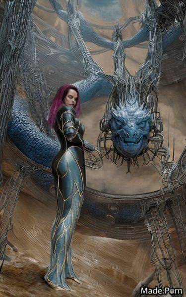 Alien planet looking at viewer post-apocalyptic dragon scales maroon standing mohawk AI porn - made.porn on pornintellect.com