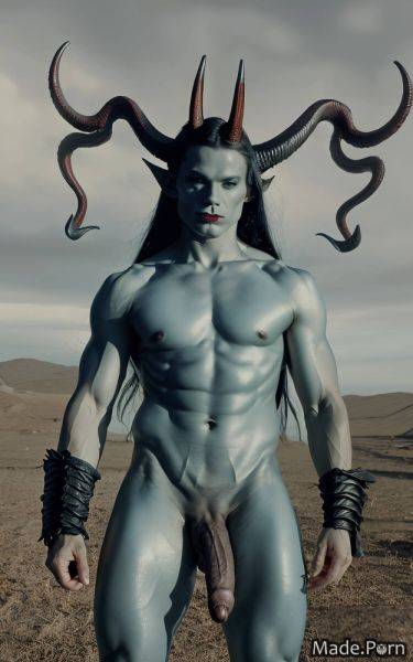 Demon horns full shot fantasy armor standing veiny dick spreading legs straight hair AI porn - made.porn on pornintellect.com