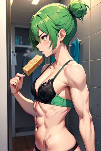 Anime Muscular Small Tits 18 Age Angry Face Green Hair Pixie Hair Style Light Skin Crisp Anime Changing Room Side View Eating Bra 3698609801871295050 - AI Hentai - aihentai.co on pornintellect.com