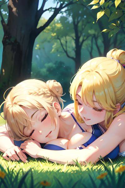 Anime Skinny Huge Boobs 60s Age Happy Face Blonde Hair Bun Hair Style Light Skin Watercolor Meadow Close Up View Sleeping Bikini 3698621397078210205 - AI Hentai - aihentai.co on pornintellect.com