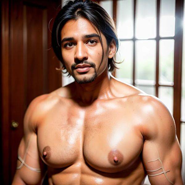 , Indian, brown skin, facial mark,manly man,twenties,(RAW photo, best quality, masterpiece:1.1), (realistic, photo-realistic:1.2), ultra-detailed, ultra high res, physically-based rendering,(adult:1.5) - pornmake.ai - India on pornintellect.com