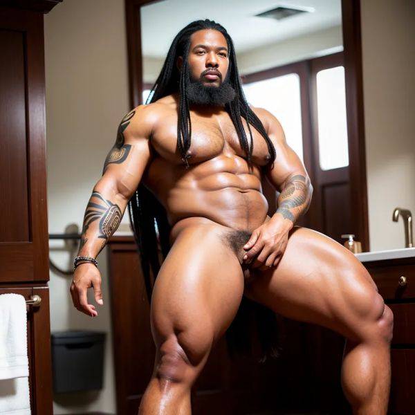 Black people, ,manly man,elder,(RAW photo, best quality, masterpiece:1.1), (realistic, photo-realistic:1.2), ultra-detailed, ultra high res, physically-based rendering,long hair,hair bun,huge breasts,huge - pornmake.ai on pornintellect.com