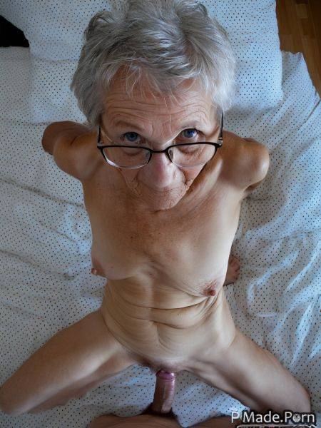 White hair glasses woman small tits amateur looking at viewer skinny AI porn - made.porn on pornintellect.com