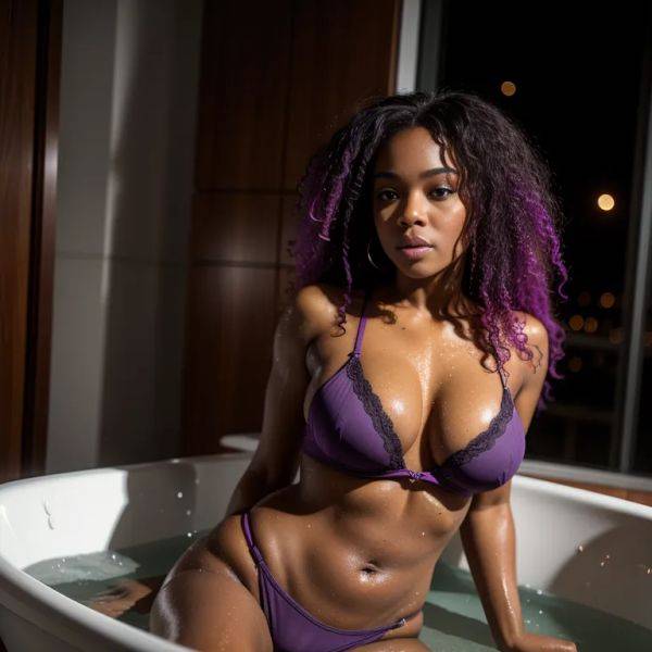 Black people, ,woman,twenties,(RAW photo, best quality, masterpiece:1.1), (realistic, photo-realistic:1.2), ultra-detailed, ultra high res, physically-based rendering,long hair,curly hair,pink hair,huge breasts,huge - pornmake.ai on pornintellect.com