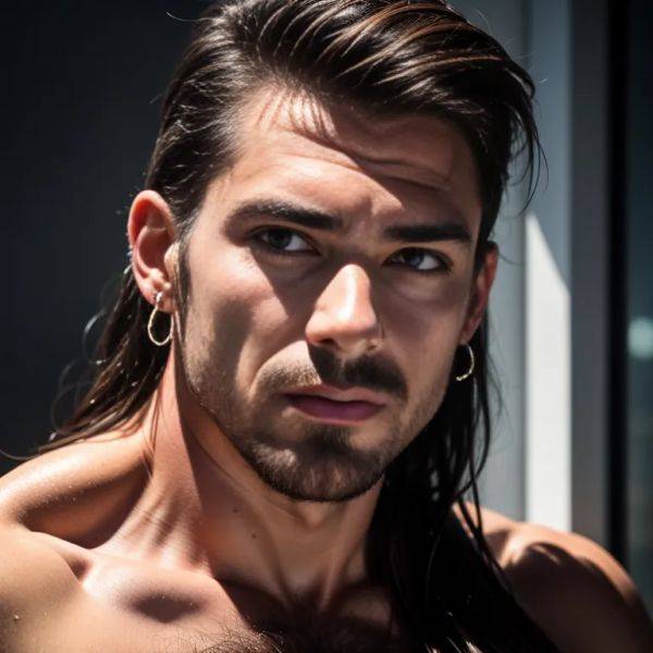 ,white people,manly man,twenties,(RAW photo, best quality, masterpiece:1.1), (realistic, photo-realistic:1.2), ultra-detailed, ultra high res, physically-based rendering,long hair,earings,shower,front view,(adult:1.5) - pornmake.ai on pornintellect.com