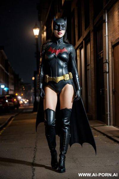 Batwoman, totally naked, boots, backstreet, seductive, full shot, night, front - ai-porn.ai on pornintellect.com