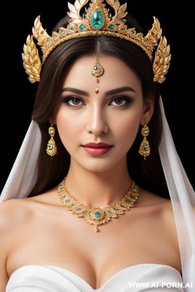 ,earrings, necklace, goddess, wearing goddess crown, white​ costume, beautiful​ eyes​ - ai-porn.ai on pornintellect.com