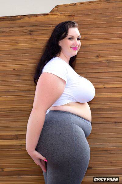 Massive huge boobs, grey yoga pants, huge fat belly, very wide hips - spicy.porn on pornintellect.com