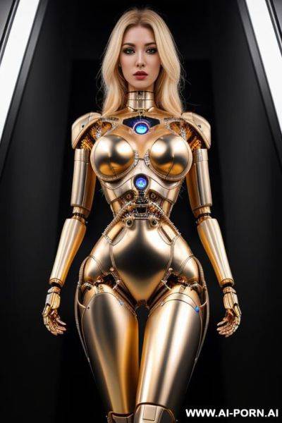 Sexy blonde robot broken into parts, robotic vagina, fully metallic body, wires inside the body - ai-porn.ai on pornintellect.com