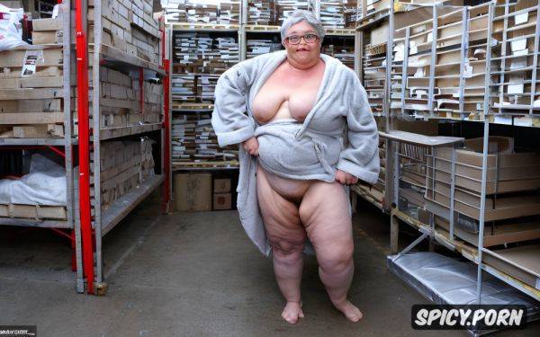 Flashing tits, thick eyeglasses, frontal view, topless, in a household goods warehouse - spicy.porn on pornintellect.com