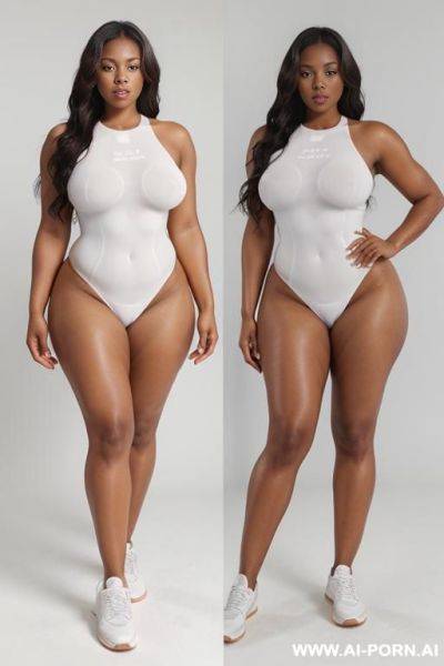 Papau new guinean woman, full body view, full portrait veiw, long sexy legs, thick thighs, hour glass body, wearing sneakers, white background, 1.6m tall , 50 inch butt, - ai-porn.ai - Guinea on pornintellect.com