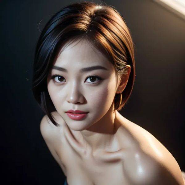 Hkgirl, (kpop idol), ,woman,thirties,(RAW photo, best quality, masterpiece:1.1), (realistic, photo-realistic:1.2), ultra-detailed, ultra high res, physically-based rendering,short hair,huge breasts,from above,(adult:1.5) - pornmake.ai on pornintellect.com