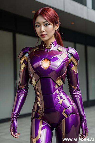 Violet and rosegold, latex iron man cosplay, asian, - ai-porn.ai on pornintellect.com