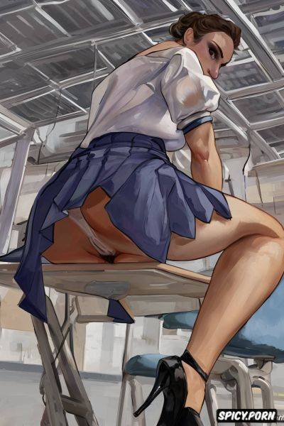 Pubic hair pertruding the side of the panties, shocked, one foot resting on the table - spicy.porn on pornintellect.com