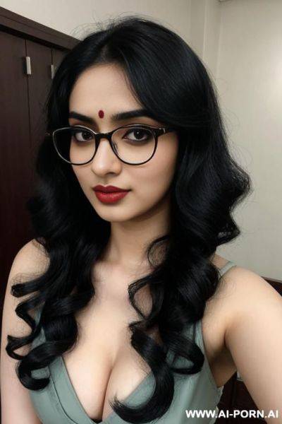 Pale skin, cute, beautiful, indian woman, round glasses, round boobs, saree, full body - ai-porn.ai - India on pornintellect.com