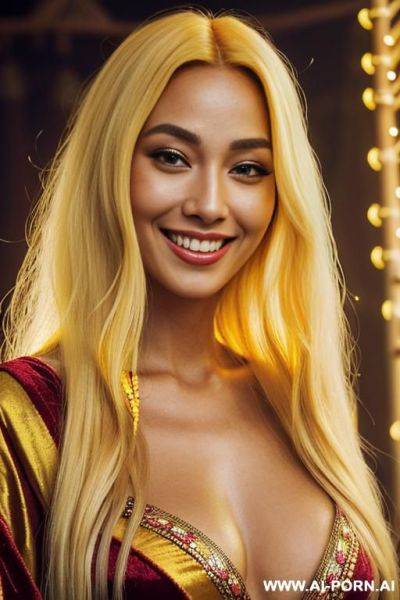 (highest quality) solo, (pretty face) (two-toned hair) ((long transparent golden hair)) ((hot skin-tone)) (extremely pretty) ((close-up)) ((wearing velvet-top)) ((she is tanned)) ((graceful lady)) (((she is invoking massive holylights))) - ai-porn.ai on pornintellect.com