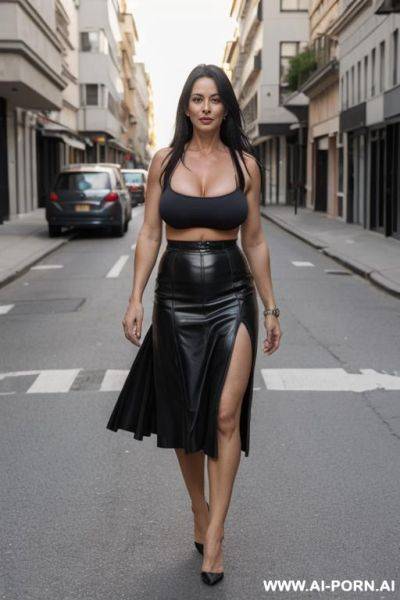 45 years old sexy topless in skirt standing outdoors in the street in skirt topless saggy tits big areolas dark hair - ai-porn.ai on pornintellect.com