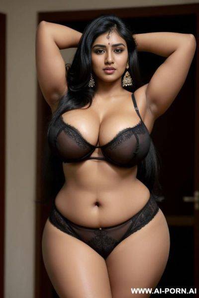 Indian woman, dark skin, long black hair, massive breasts, chubby, (((very thick arms))), massive boobs, hairy pussy, black armpit hair - ai-porn.ai - India on pornintellect.com