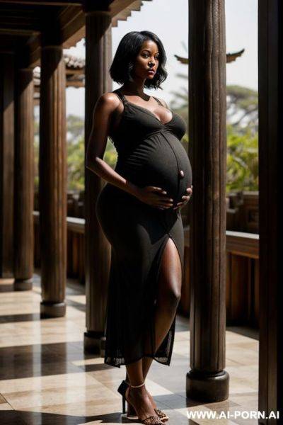 (((ebony, elder, pregnant, natural booba))), standing in a temple - ai-porn.ai on pornintellect.com