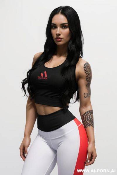 ((beautiful woman with athletic body, athletic build, gorgeous figure, wide hips, natural breasts, long wavy black hair, expressive thick black eyebrows,)) ((body covered with tattoos, white skin, - ai-porn.ai on pornintellect.com