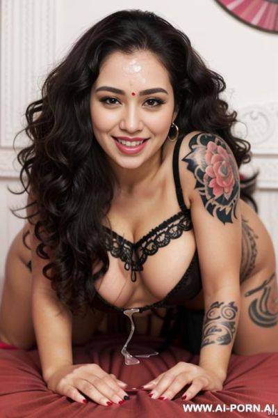 Skin, , beautiful, indian woman, round glasses, round boobs, red saree, front side view - ai-porn.ai - India on pornintellect.com