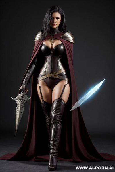 Fantasy setting, woman wearing cloak, holding a dagger in each hand, - ai-porn.ai on pornintellect.com