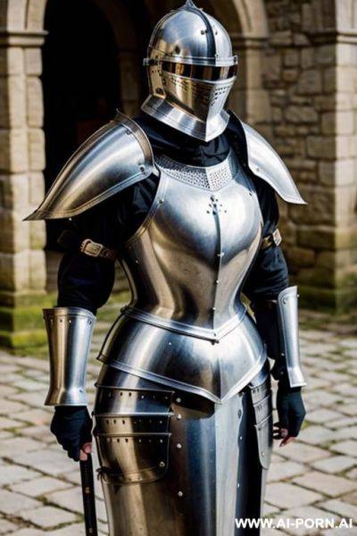 Full medieval plate armour, closed medieval helmet - ai-porn.ai on pornintellect.com