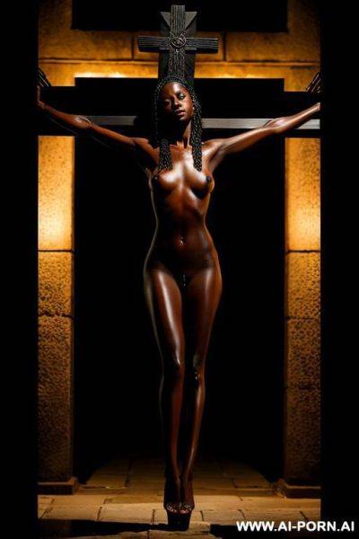 Ebony princess crucified nude in a dark temple - ai-porn.ai on pornintellect.com