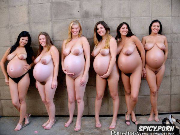 A group of pregnant teens with huge tits posing in front of a wall - spicy.porn on pornintellect.com