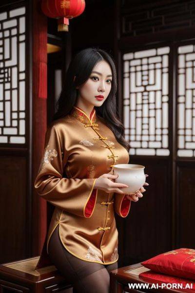 Chinese traditional clog, silk, winter clothes, palace, beautiful face, perfect body, big eyes, big breasts, chinese, detail - ai-porn.ai - China on pornintellect.com