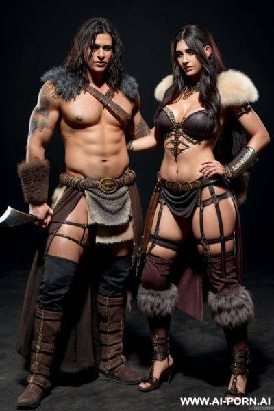 Fantasy setting, (((couple))), female barbarian - ai-porn.ai on pornintellect.com