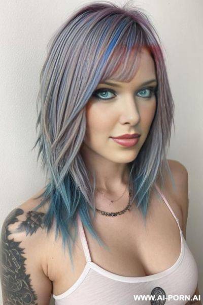 Punky medium length hair with blue highlights, nude - ai-porn.ai on pornintellect.com