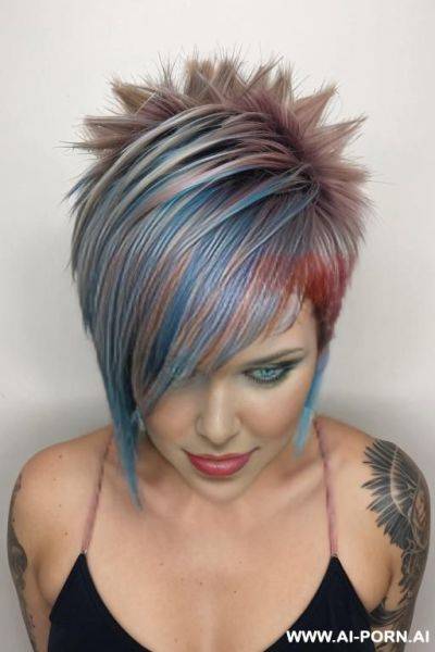 Spiky medium length hair with blue highlights, nude - ai-porn.ai on pornintellect.com