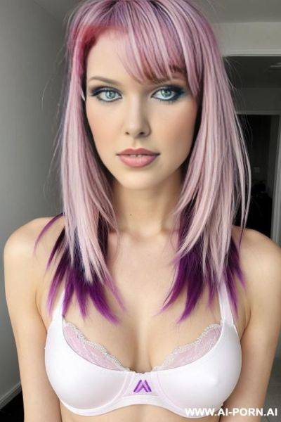 White underwear, punky medium length hair, pink and purple colored hair - ai-porn.ai on pornintellect.com