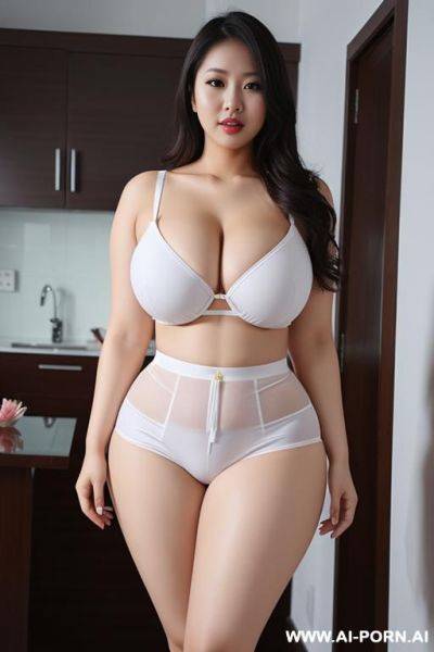 Massive tits, massive ass, big hips, big waist, thick, stand up, white thigh panties, no bottom clothes, malay woman - ai-porn.ai on pornintellect.com