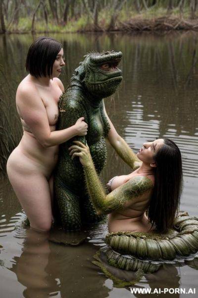 Lesbian (((couple))), both female ((swamp monster)) - ai-porn.ai on pornintellect.com